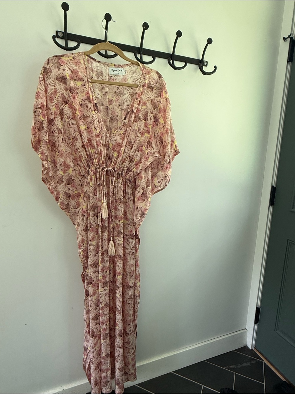 Flowy Pink Floral Maxi Dress with Tassel Tie Waist